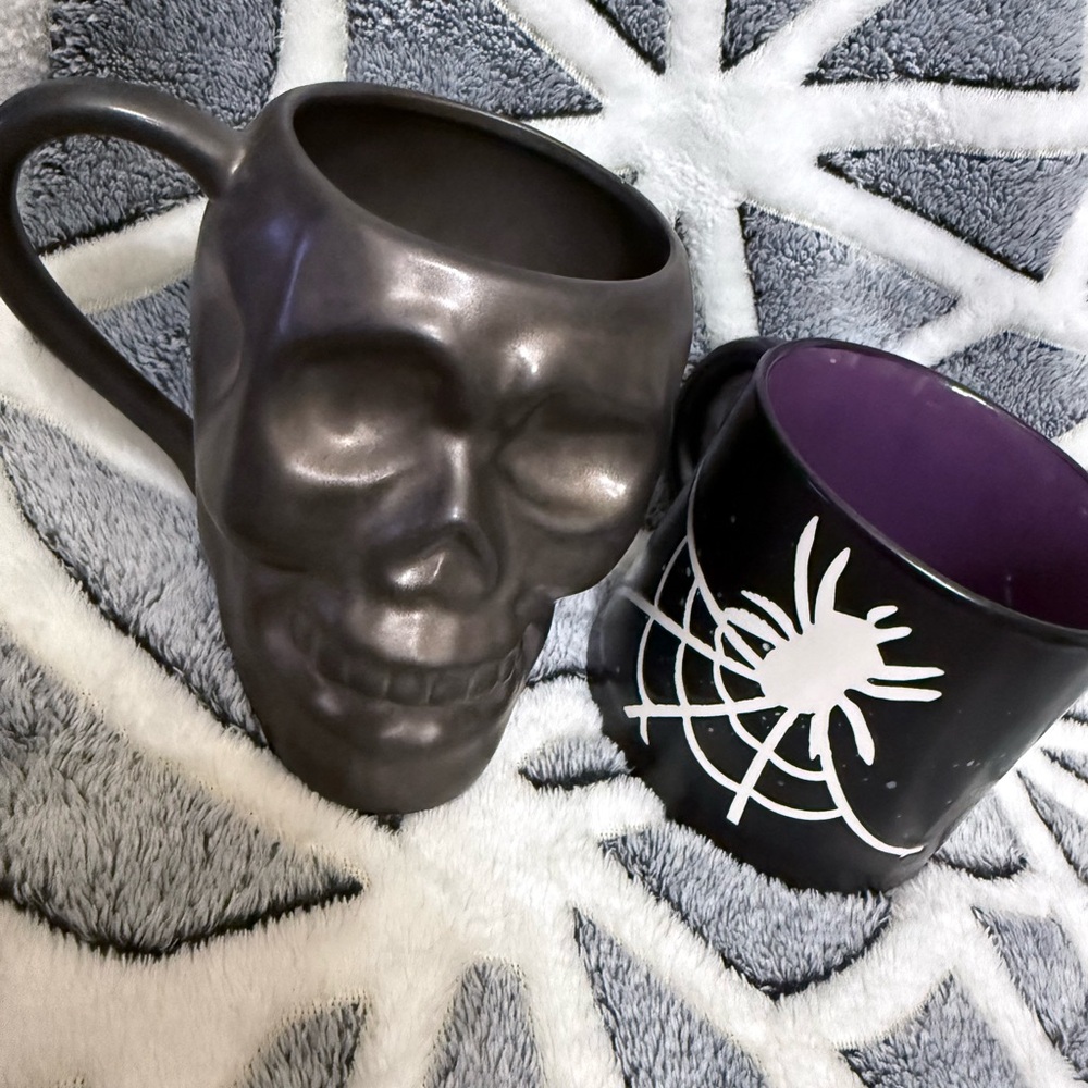 Skull and Spider Mug Set - Black and Purple